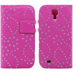 Samsung Galaxy S4 Diamond Leather Wallet Case with Stand (Hot Pink)